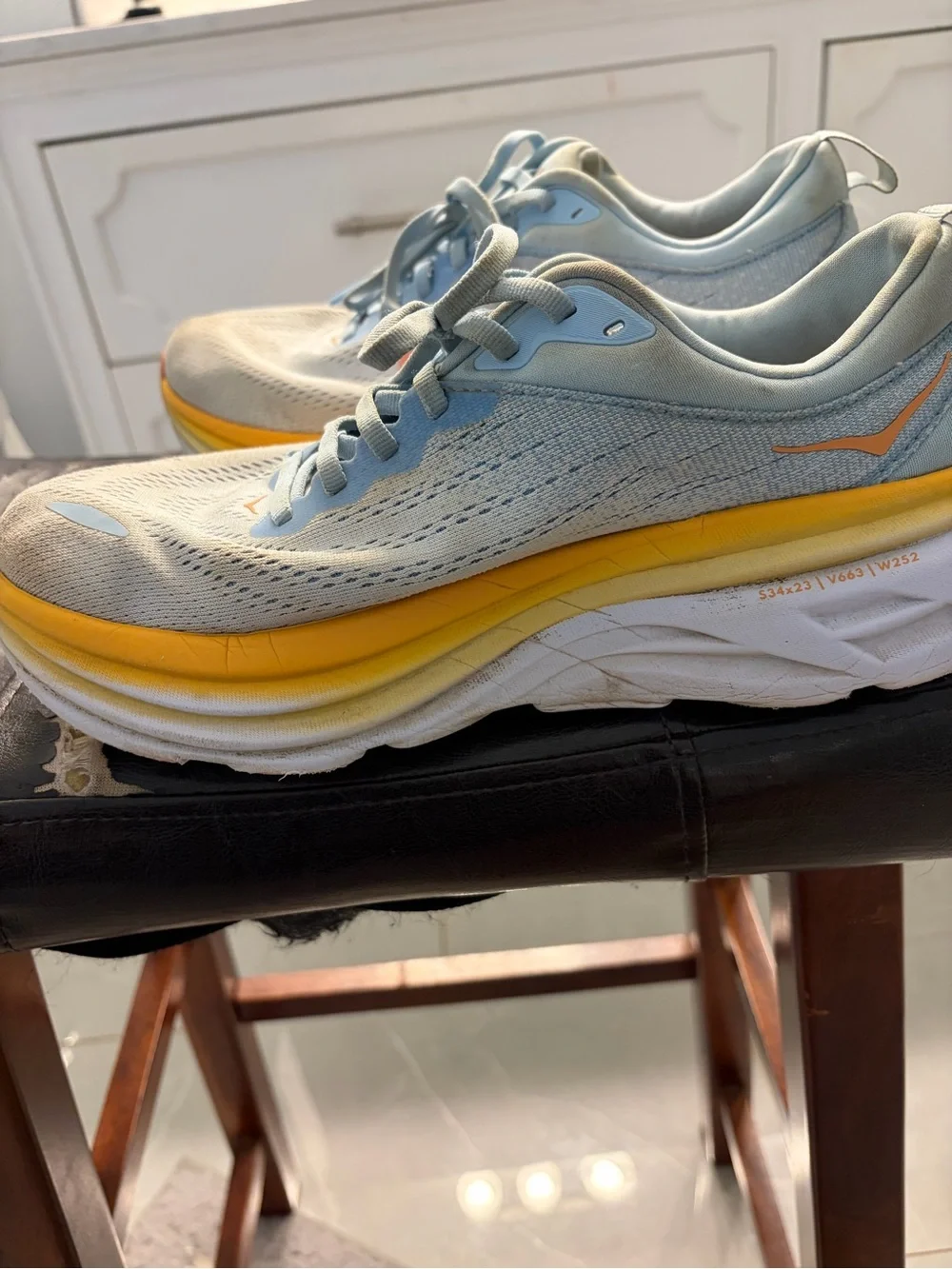 Hoka Light Blue & Yellow Platform Running Sneakers with Peach Logo - Picture 3 of 7